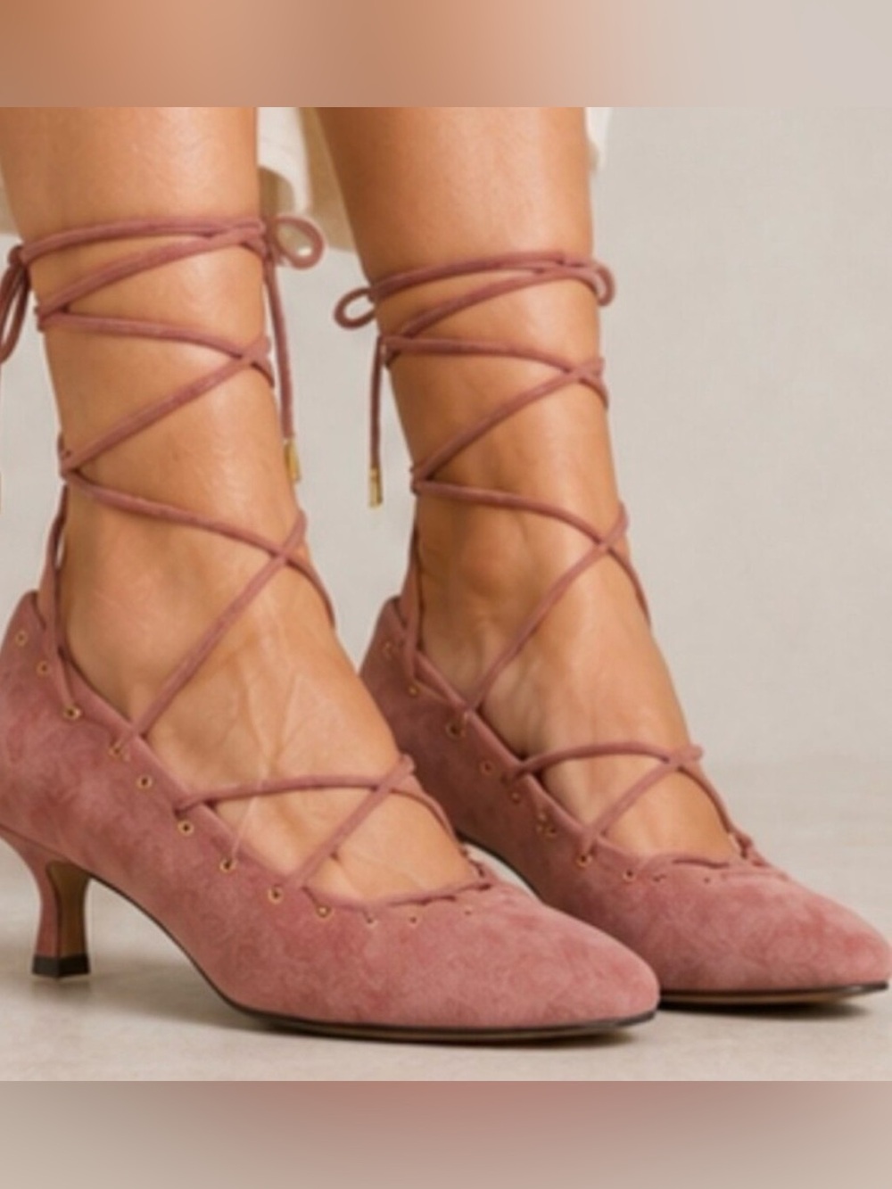 NWOT Madewell Lace-Up Suede Kitten Heels in Mauve Pink